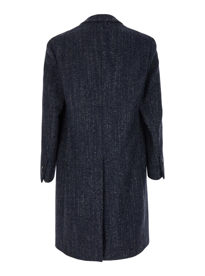 Blue Single-Breasted Coat With Notched Revers Wool Blend Man Blu Acrylic