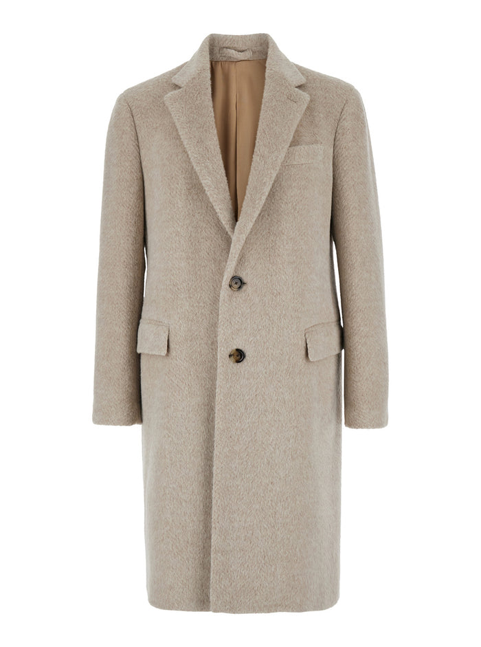Beige Single-Breasted Coat With Notched Revers Alpaca Blend Man Polyamide