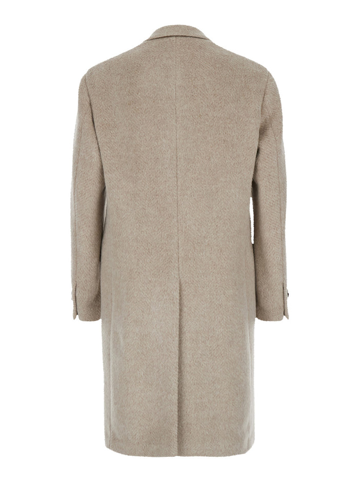 Beige Single-Breasted Coat With Notched Revers Alpaca Blend Man Polyamide