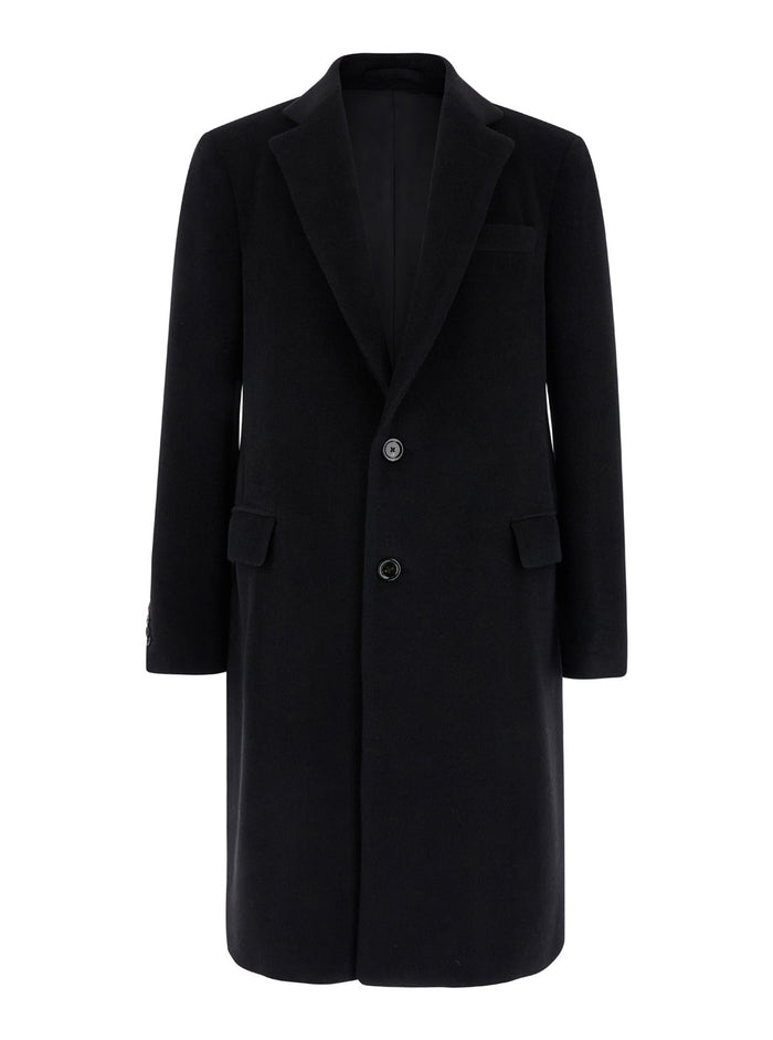 Black Single-Breasted Coat With Notched Revers Wool Blend Man