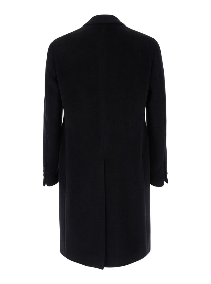 Black Single-Breasted Coat With Notched Revers Wool Blend Man