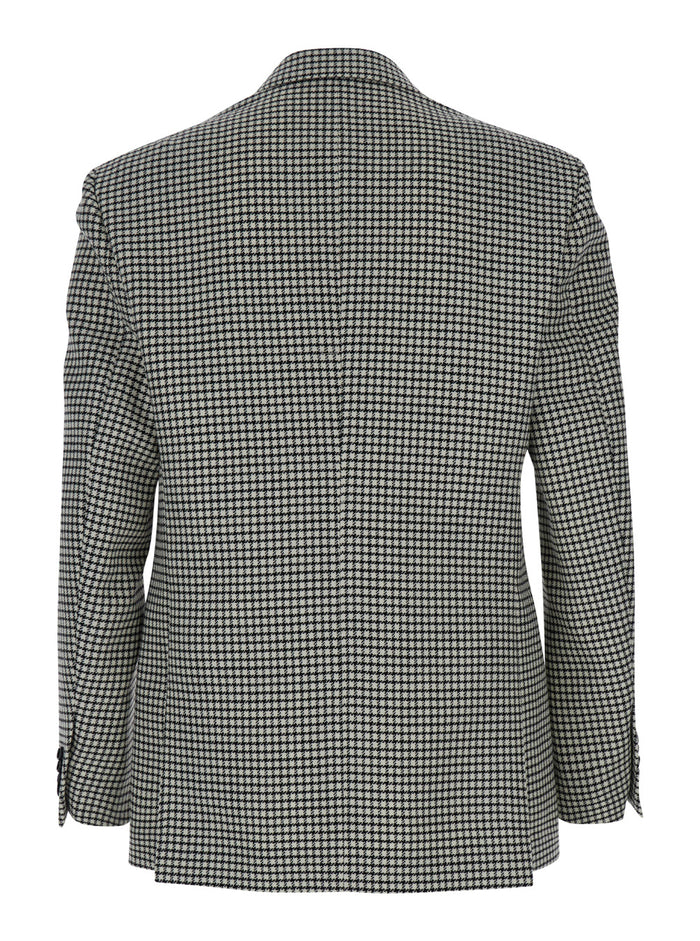 Black And White Single-Breasted Jacket With Houndstooth Wool Man Grey Blazers