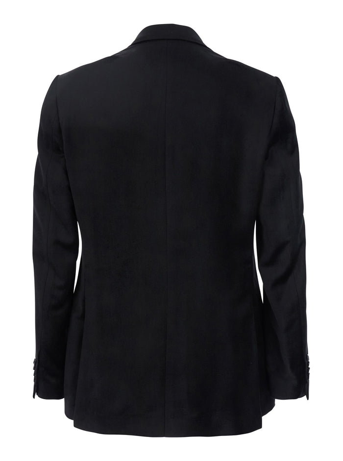 Black Single Breasted Jacket Witg Pointed Lapels Velvet Man Viscose Cupro Blazers