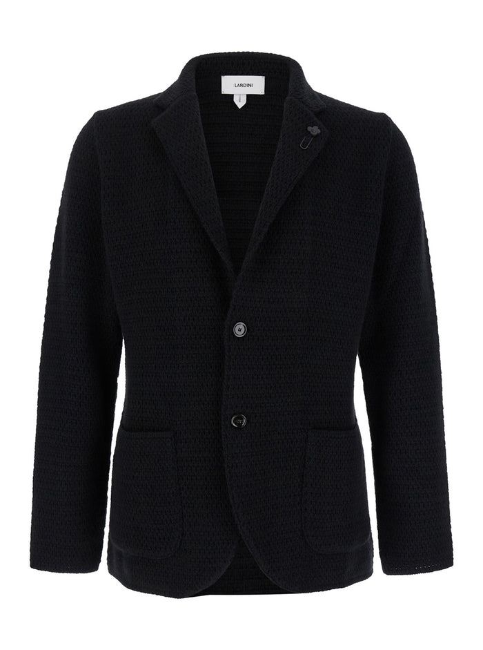 Black Single-Breasted Jacket With Patch Pockets Cashmere Knit Man Blazers