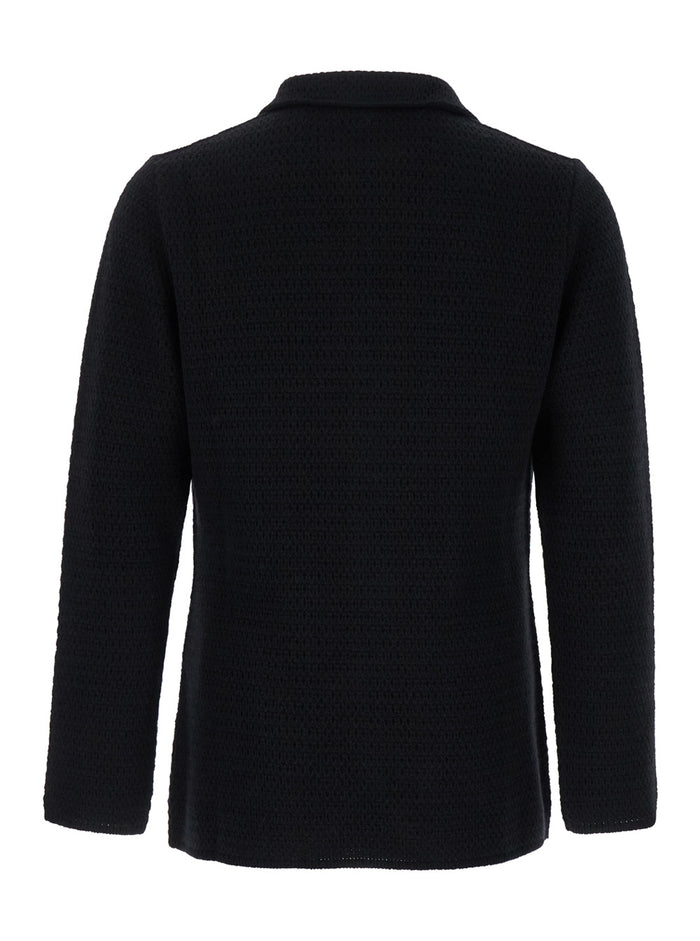 Black Single-Breasted Jacket With Patch Pockets Cashmere Knit Man Blazers