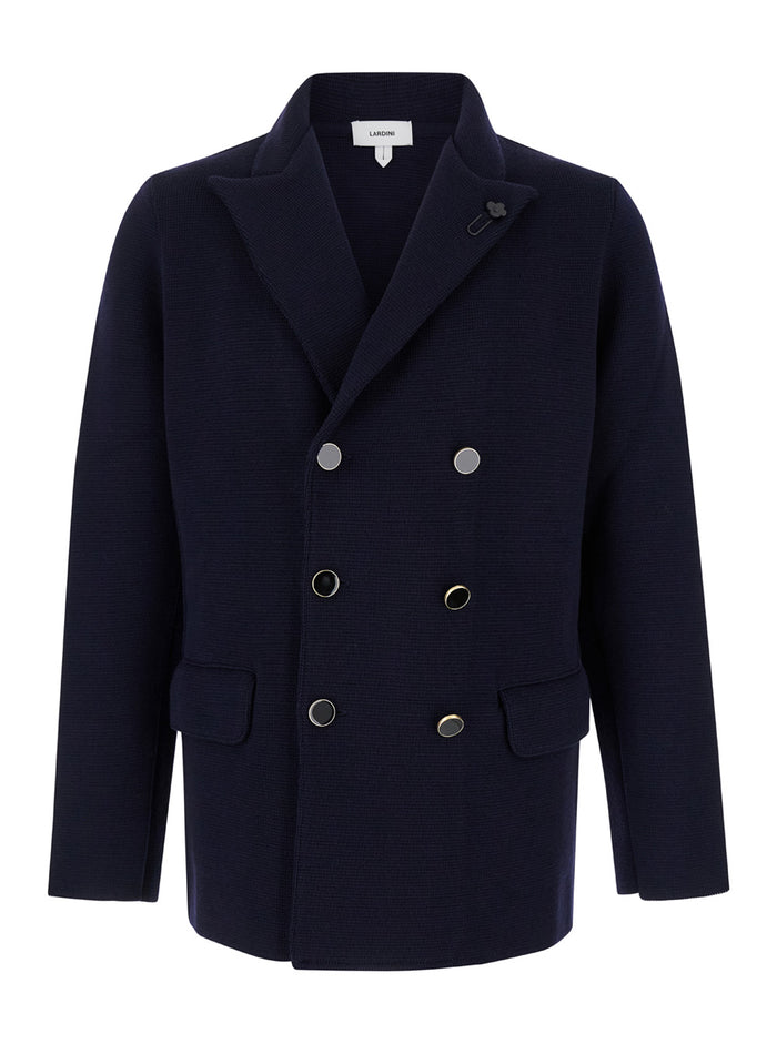 Blue Double-Breasted Jacket With Peak Revers Wool Man Blu Blazers