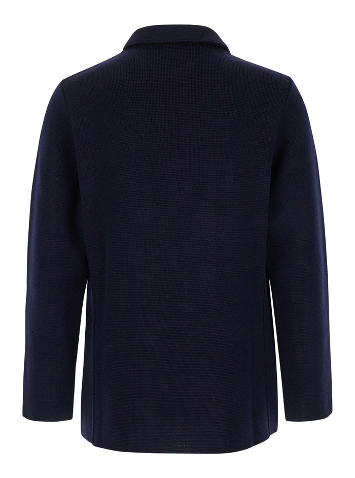 Blue Double-Breasted Jacket With Peak Revers Wool Man Blu Blazers