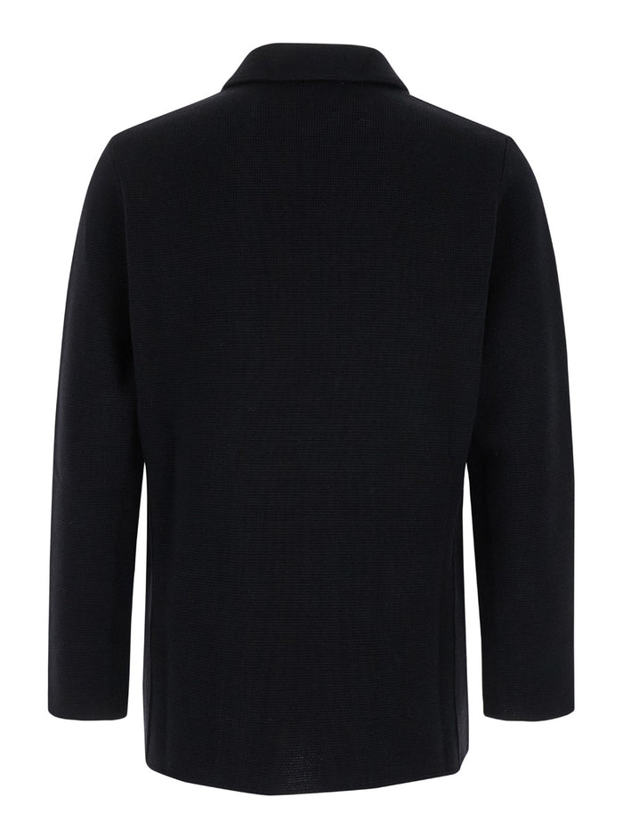 Black Double-Breasted Jacket With Peak Revers Wool Man Blazers