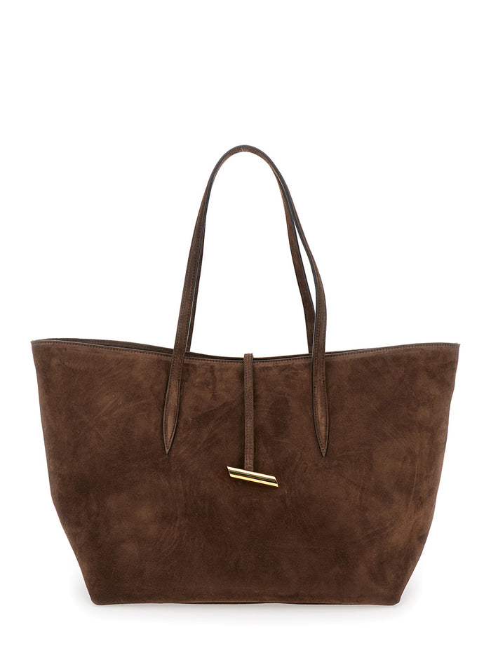Brown Tote Bag Suede Woman Cow