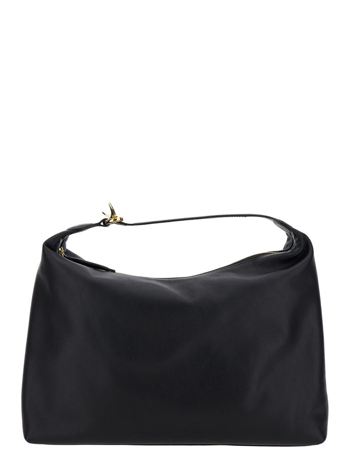 Pillow Pouch Black Handbag Leather Woman Calf Shoulder Bags