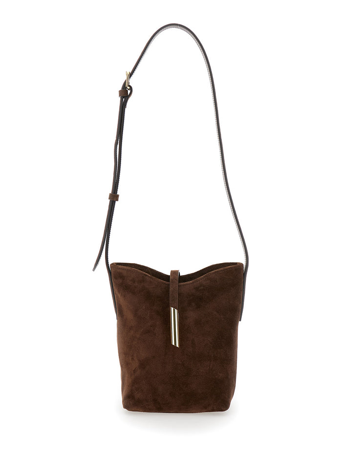 Penne Mini Brown Shoulder Bag Suede Woman Cow Crossbody
