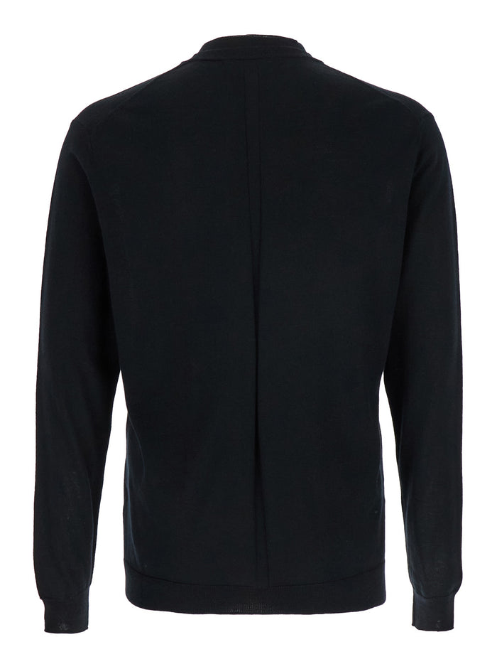 Black Crew Neck Pullover in Virgin Wool Man Jersey