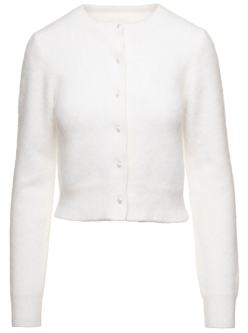 White Cropped Cardigan in Angora Woman Polyammide Jersey