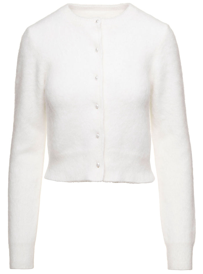 White Cropped Cardigan in Angora Woman Polyammide Jersey