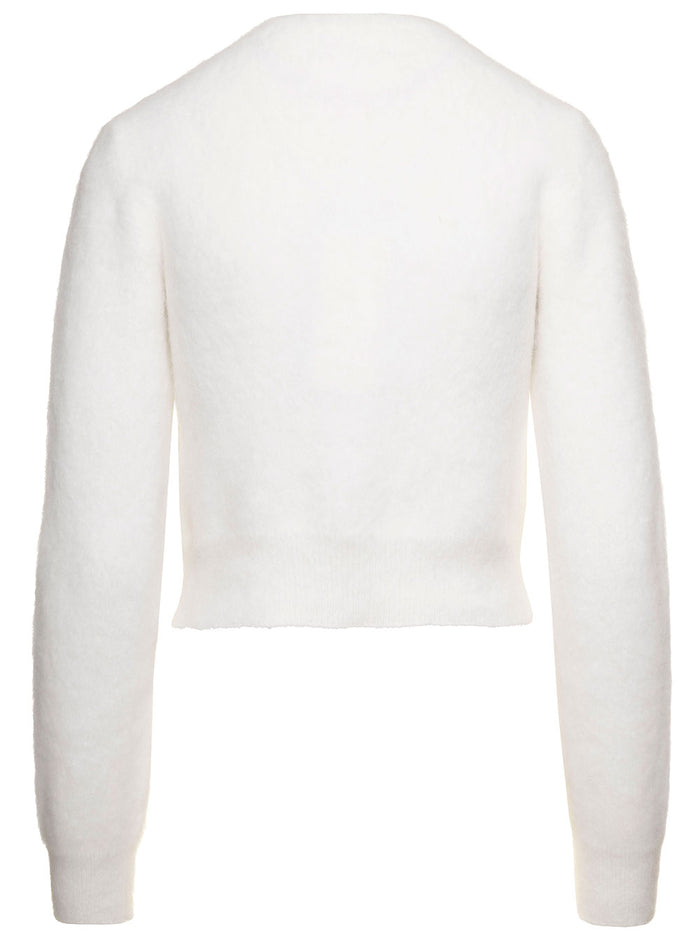 White Cropped Cardigan in Angora Woman Polyammide Jersey