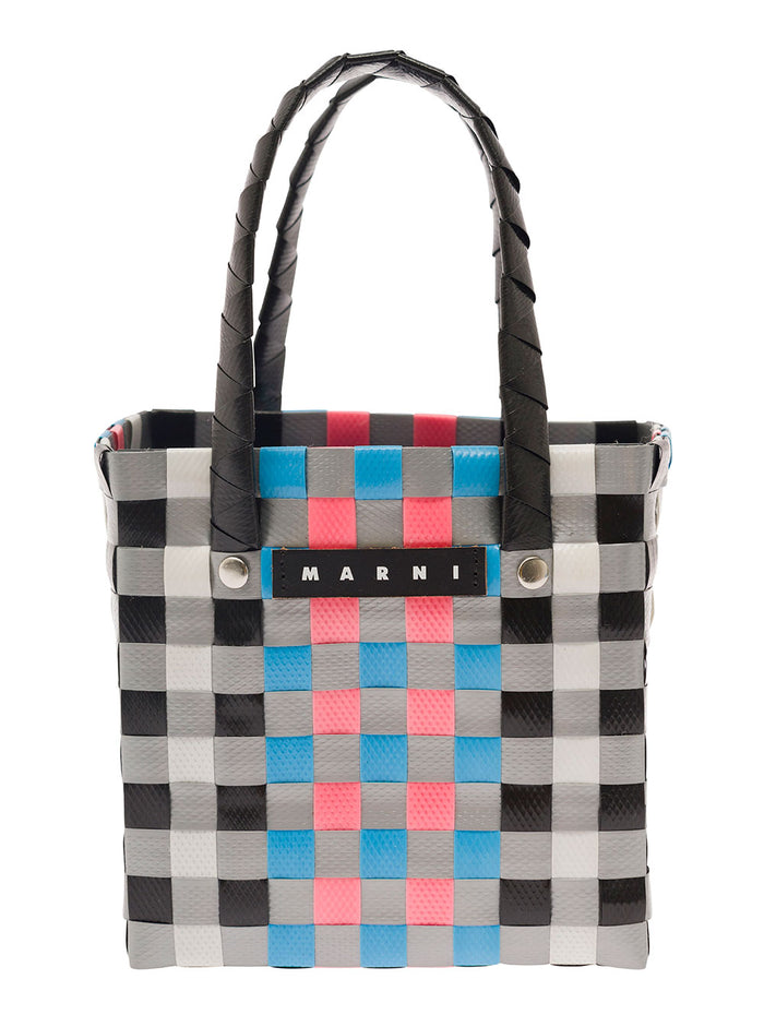 Micro Basket Multicolor Handbag With Braided Design And Patch Logo Tech Fabric Girl Polypropylene Hand Bags