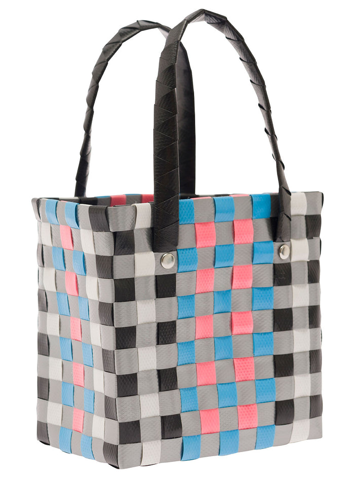 Micro Basket Multicolor Handbag With Braided Design And Patch Logo Tech Fabric Girl Polypropylene Hand Bags
