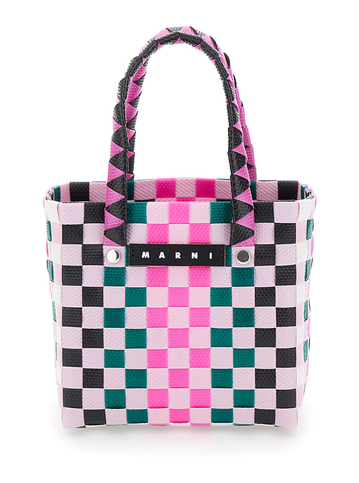 Micro Basket Multicolor Handbag With Logo Plaquef Woven Material Girl Polypropylene Hand Bags