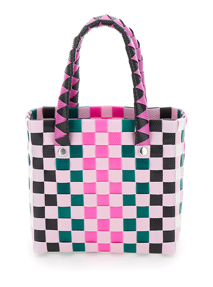 Micro Basket Multicolor Handbag With Logo Plaquef Woven Material Girl Polypropylene Hand Bags