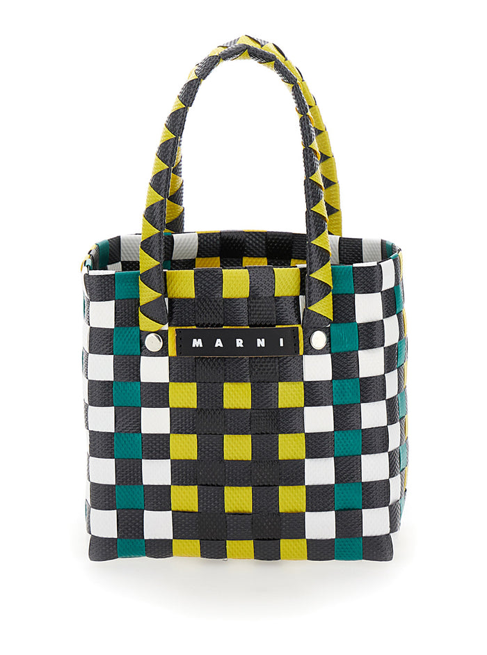 Micro Basket Multicolor Handbag With Logo Plaquef Woven Material Girl Polypropylene Hand Bags