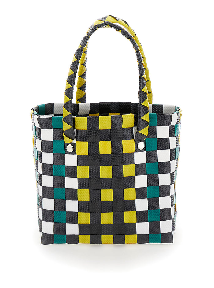 Micro Basket Multicolor Handbag With Logo Plaquef Woven Material Girl Polypropylene Hand Bags