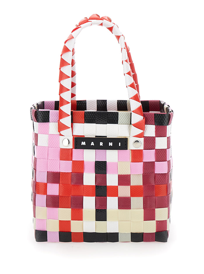 Micro Basket Multicolor Handbag With Logo Plaquef Woven Material Girl Polypropylene Hand Bags