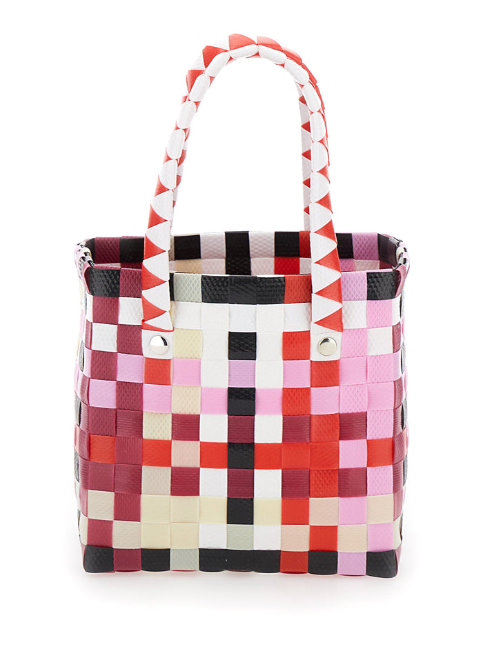 Micro Basket Multicolor Handbag With Logo Plaquef Woven Material Girl Polypropylene Hand Bags