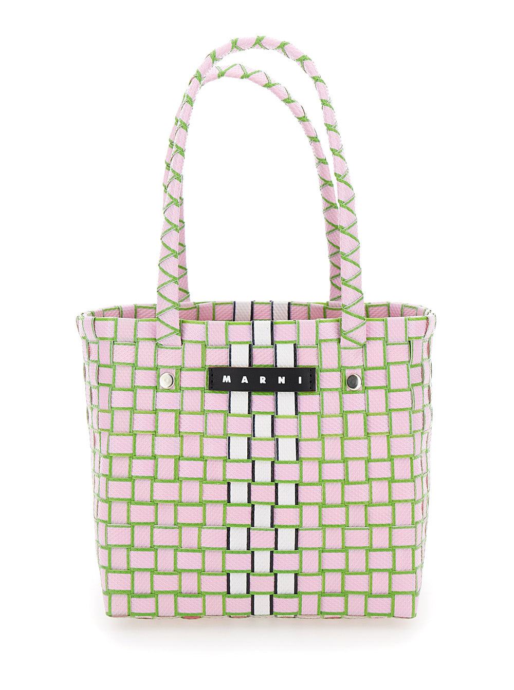 Basket Lilac And Green Handbag With Logo Plaque Woven Material Girl Polypropylene Hand Bags