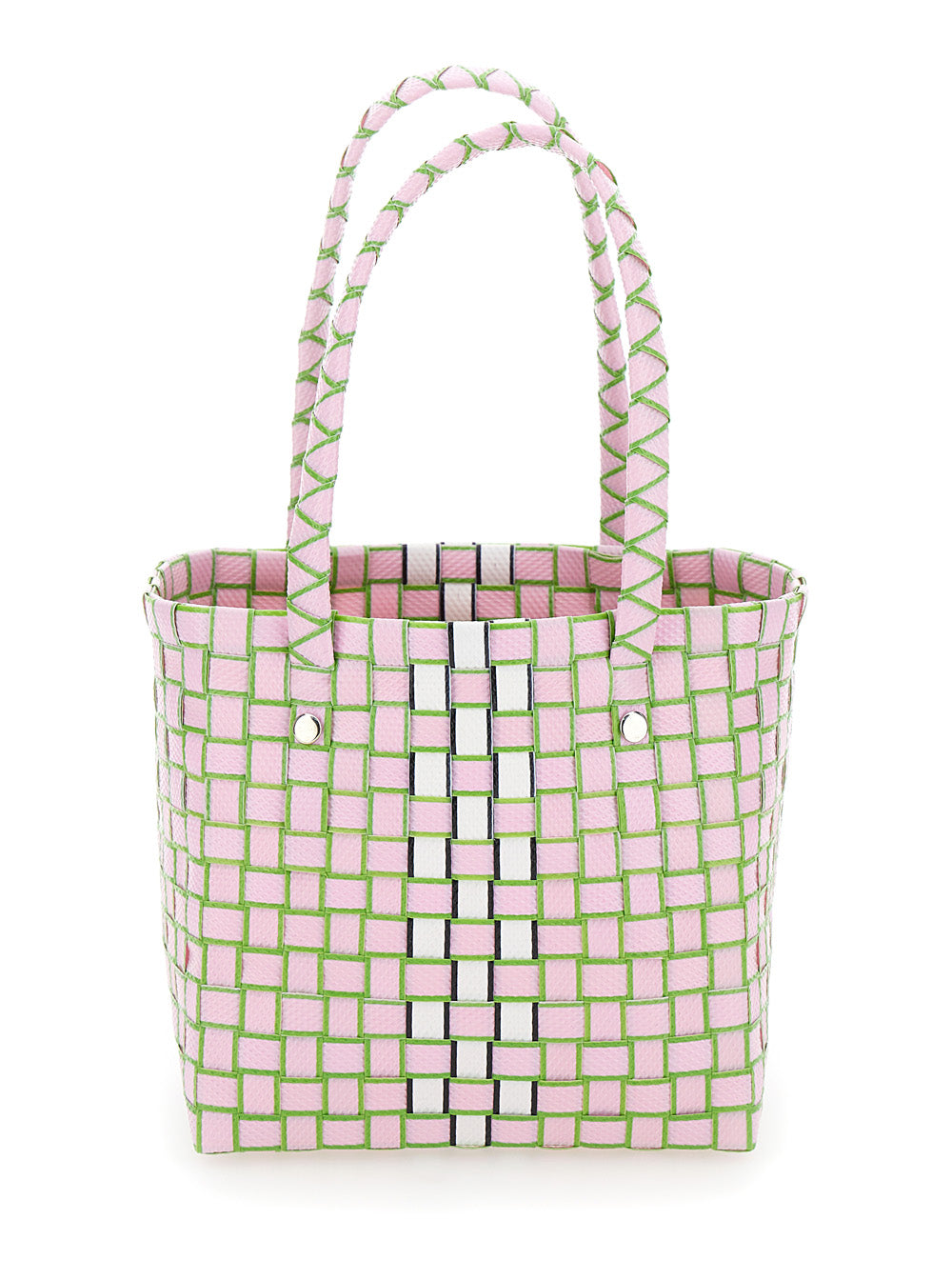 Basket Lilac And Green Handbag With Logo Plaque Woven Material Girl Polypropylene Hand Bags