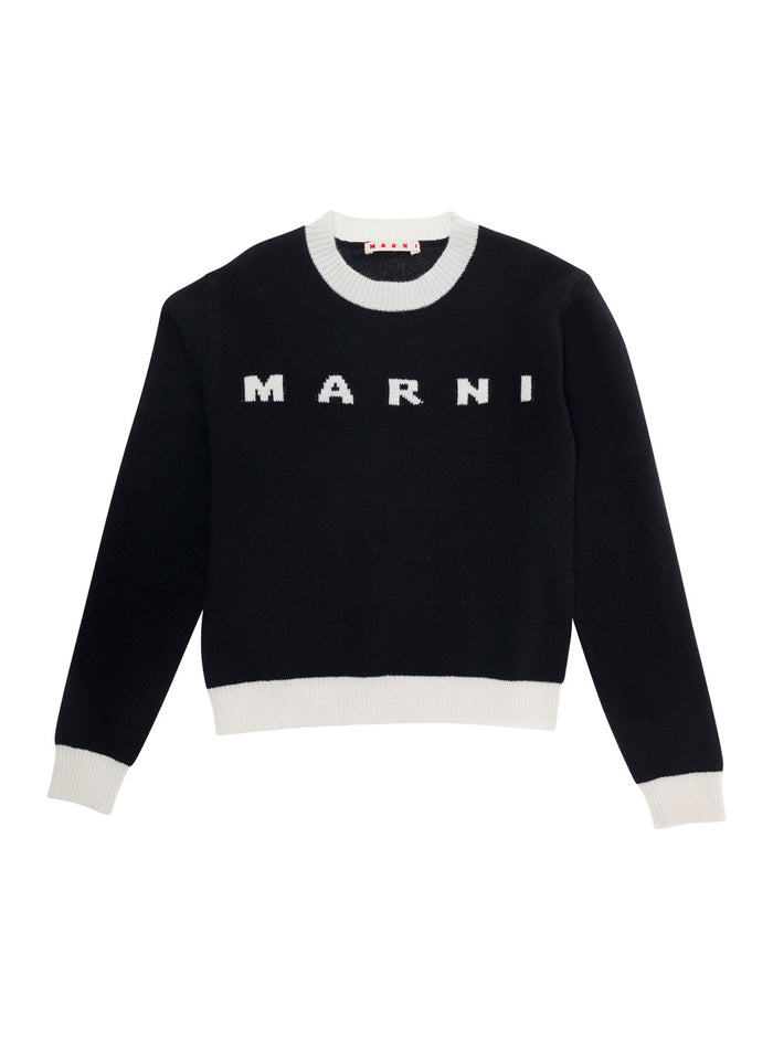 Black Sweater With Contrasting Logo Wool And Cashmere Girl Jersey