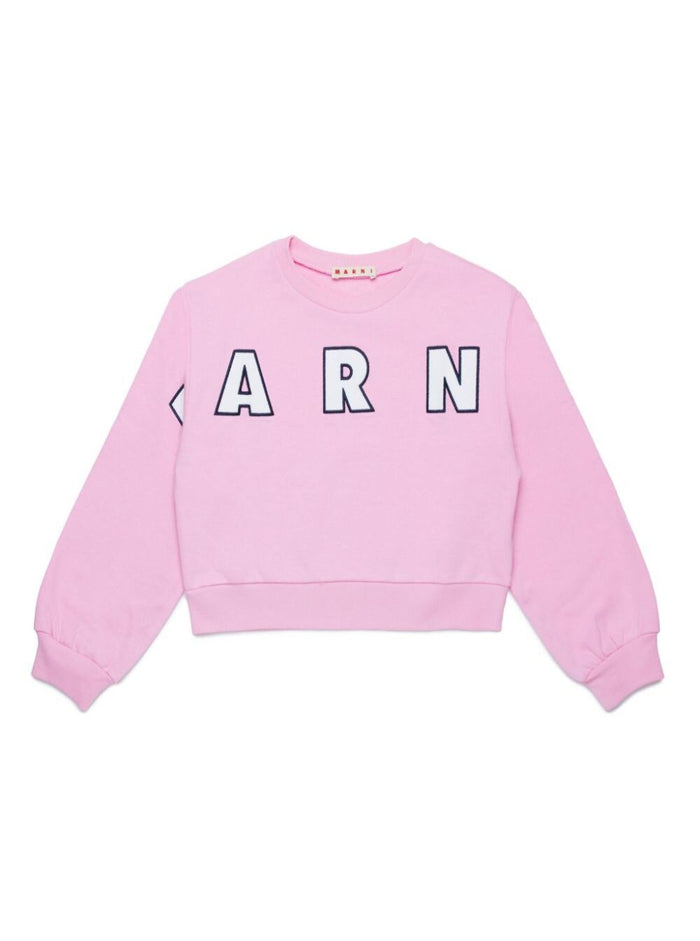 Pink Sweatshirt With Maxi Logo Lettering On The Front Cotton Girl Sweatshirts