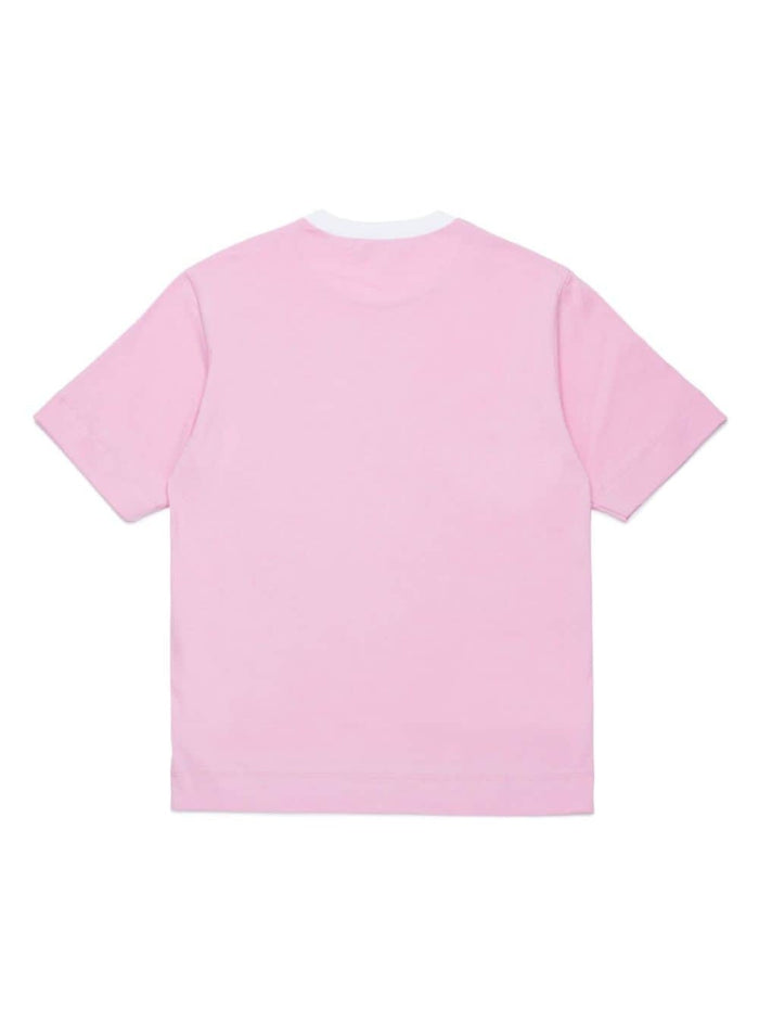 Pink Crewneck T-Shirt With Front Logo Print Cotton Girl Tshirts And Polo Shirts