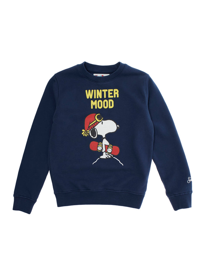 Blue Sweatshirt With Snoopy Winter Mood Print Wool And Cashmere Blend Boy Blu Sweatshirts