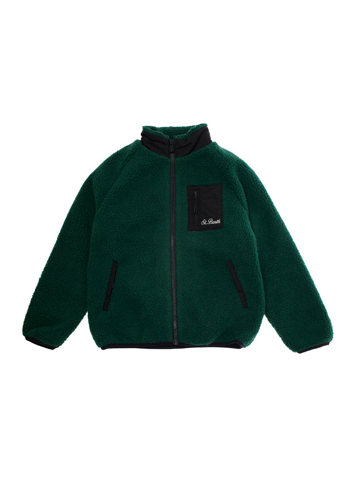 Keystone Green Jacket With Rear Snoopy Print Eco-Shearling Boy Polyester