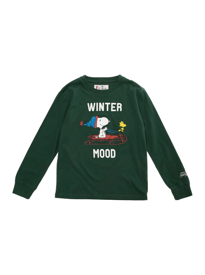 Luton Green Long-Sleeve T-Shirt With Snoopy Winter Mood Print Wool Blend Boy Jersey