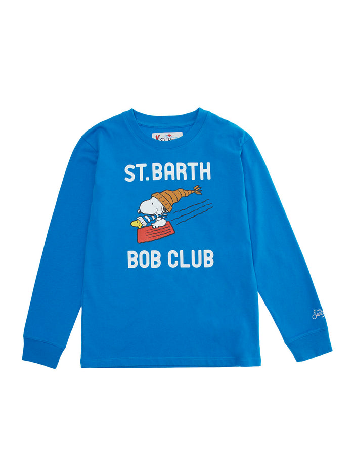 Luton Blue Long-Sleeve T-Shirt With Snoopy Bob Club Motif Cotton Boy Light Jersey
