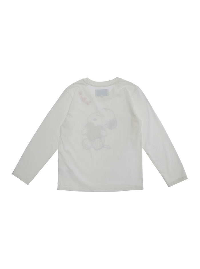 White Long-Sleeves T-Shirt With Snoopy Print And Logo Lettering Cotton Girl Jersey
