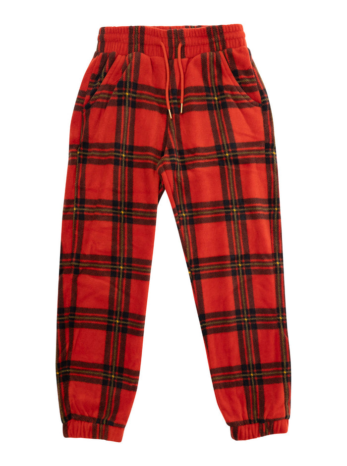 Red Pants With Logo Patch On The Rear And All-Over Check Motif Tech Fabric Boy Recycled Polyester Trousers