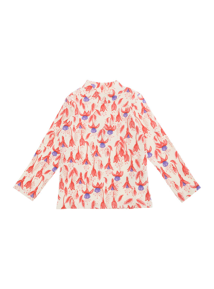 Red T-Shirt With High Neck And All-Over Floral Motif Cotton Stretch Girl Organic Elastane Jersey
