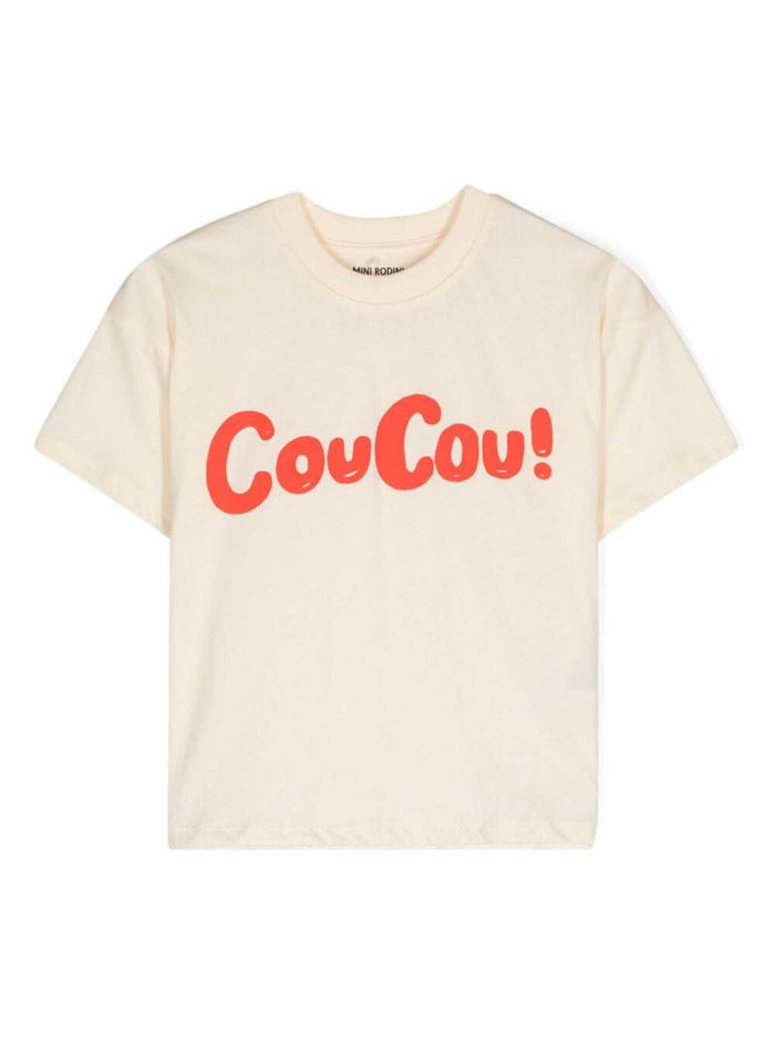 Coucou White T-Shirt With Front Print Cotton Baby Organic Tshirts And Polo Shirts
