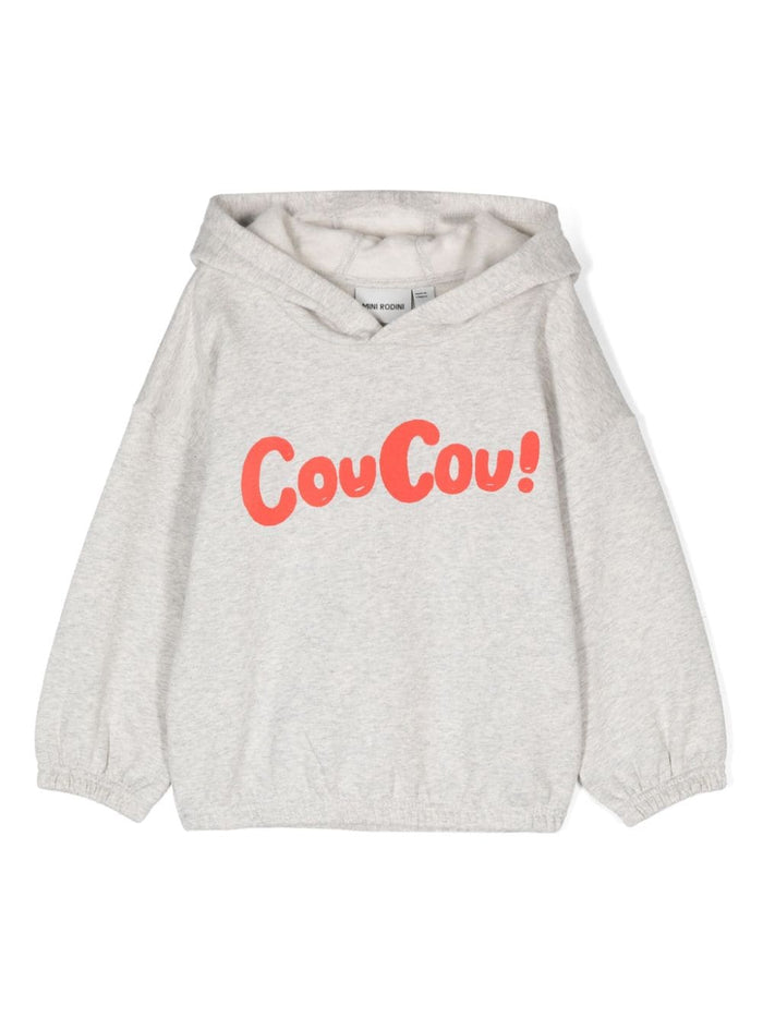 Coucou Grey Hoodie With Front Print Cotton Girl Organic Sweatshirts
