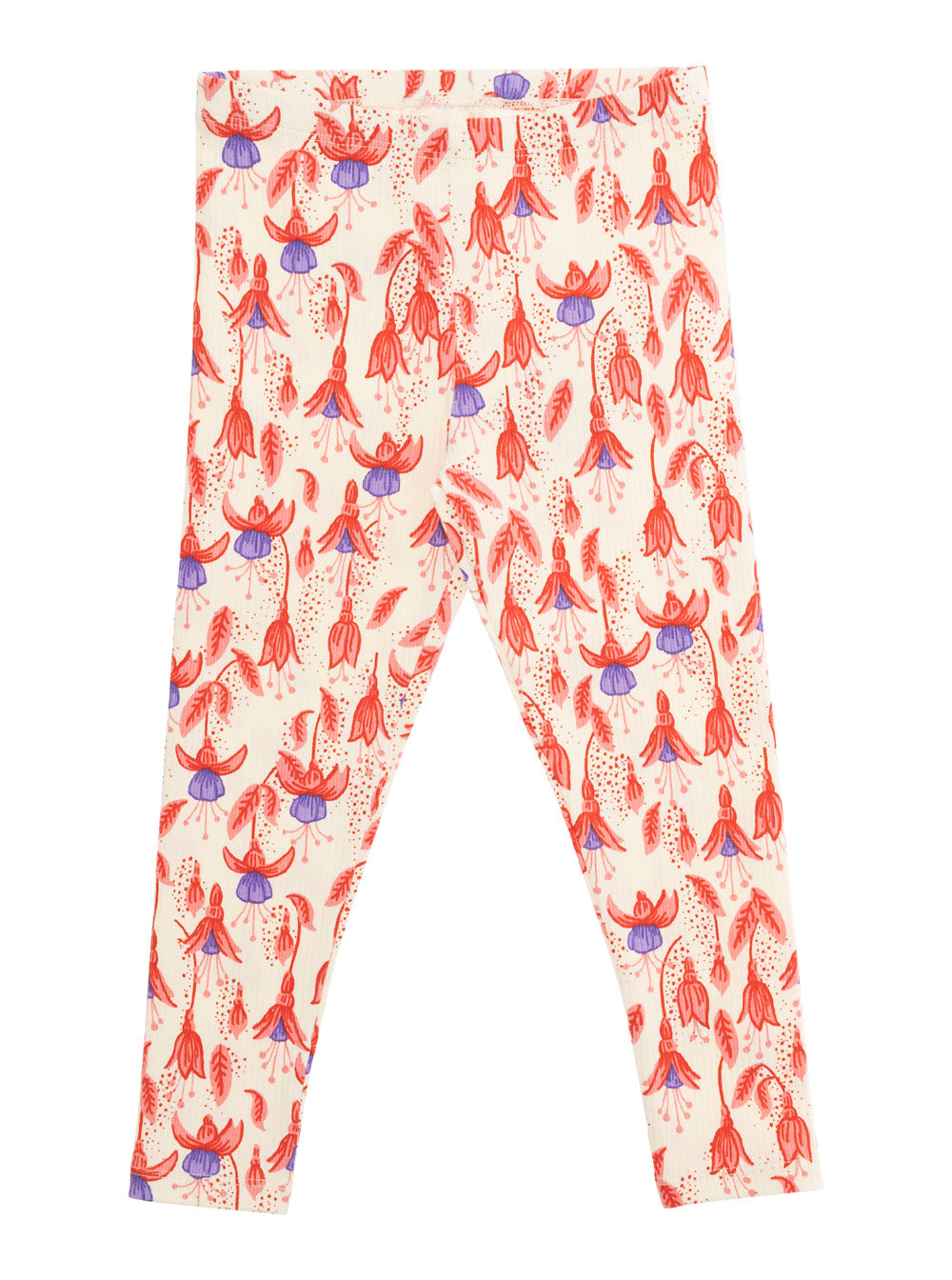 Red Pants With High Waist And All-Over Floral Motif Cotton Stretch Baby Organic Elastane Trousers