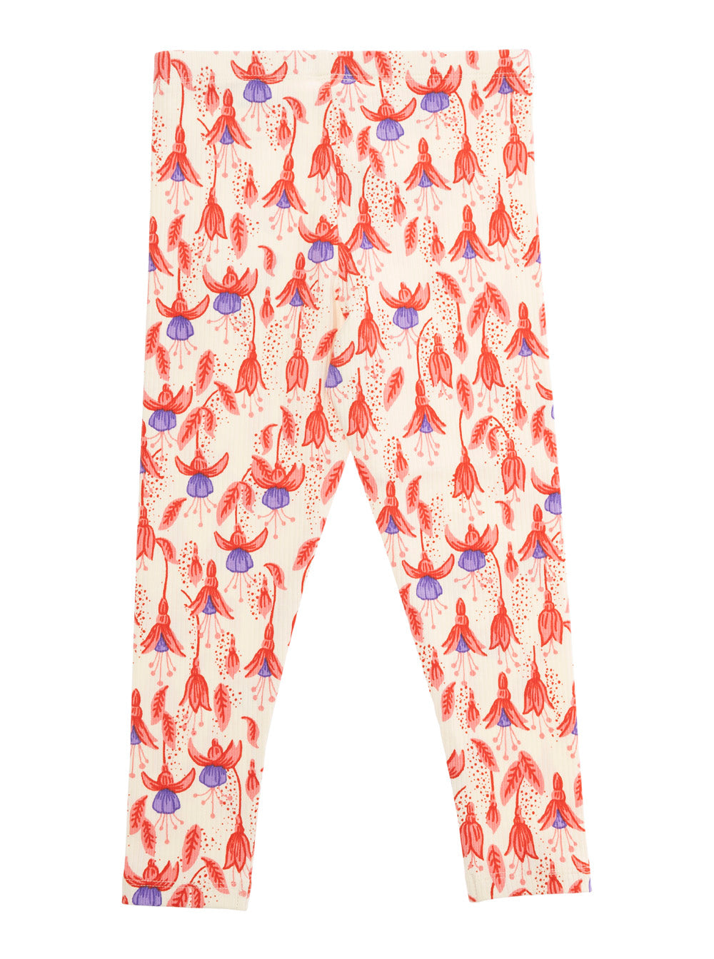 Red Pants With High Waist And All-Over Floral Motif Cotton Stretch Baby Organic Elastane Trousers