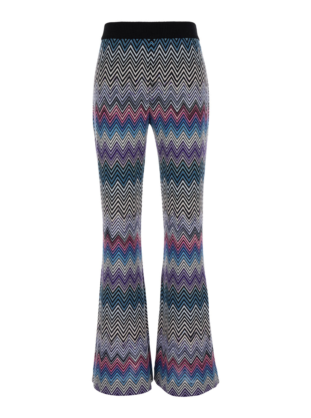 Multicolor Flared Pants With Zigzag Motif Wool Woman Trousers