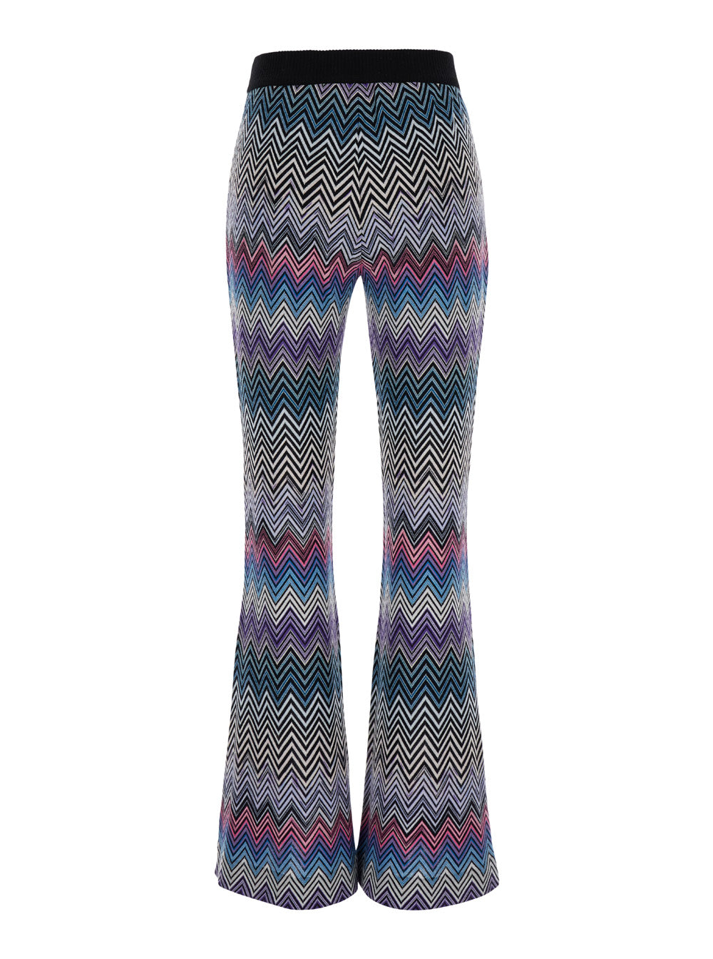 Multicolor Flared Pants With Zigzag Motif Wool Woman Trousers