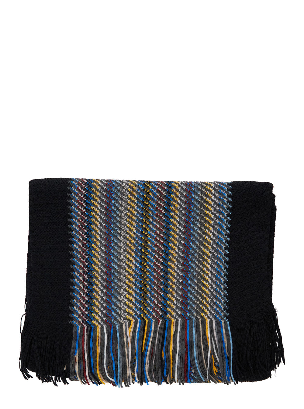 Multicolor Rectangular Scarf With Diagonal Stripes Motif Wool Blend Man Acrilic Scarfs And Foulards