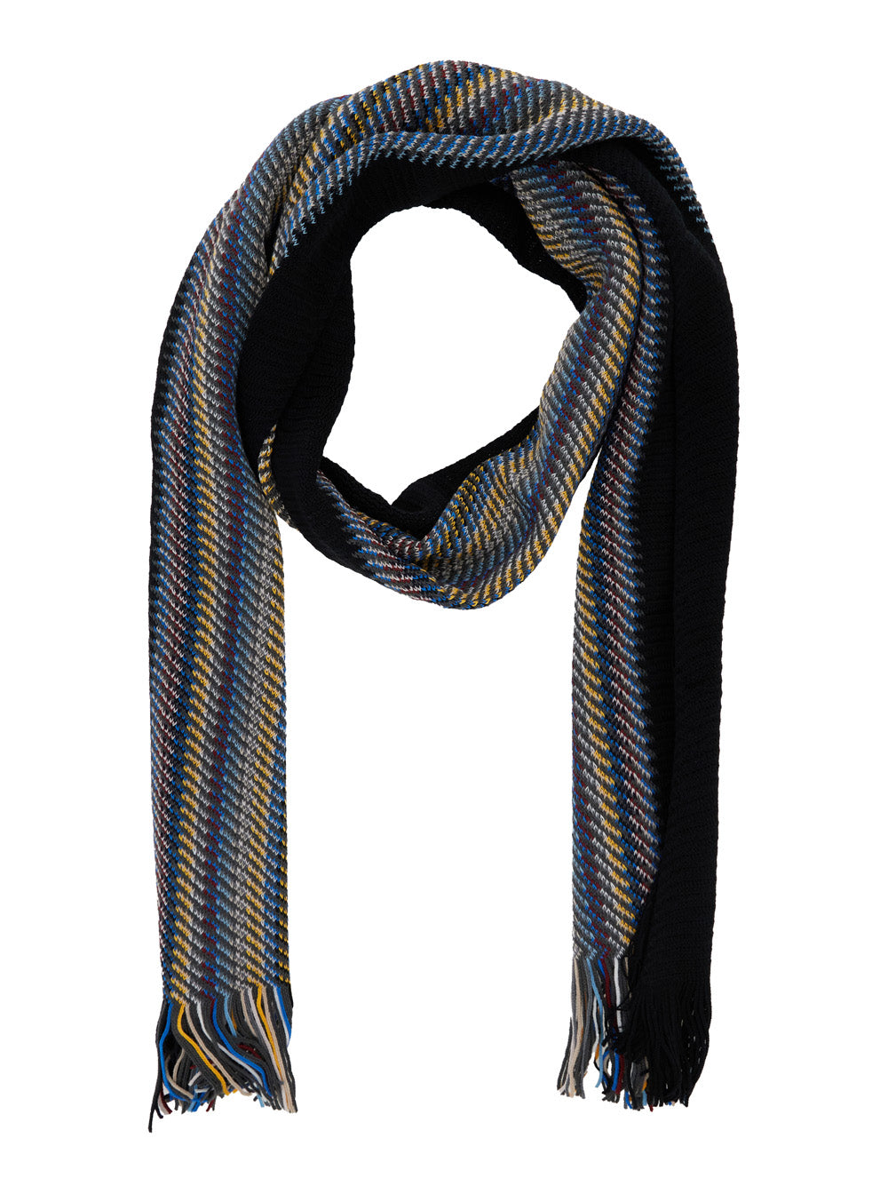 Multicolor Rectangular Scarf With Diagonal Stripes Motif Wool Blend Man Acrilic Scarfs And Foulards