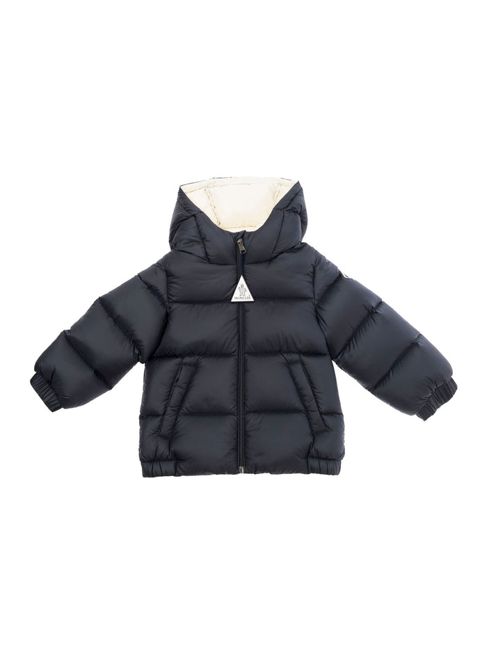 New Macaire Blue Down Jacket With Logo Patch Tech Fabric Baby Blu Polyamid