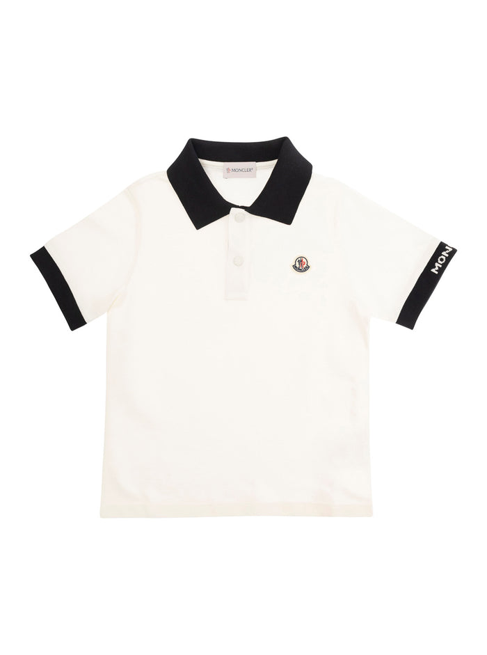 White Polo Shirt With Logo Patch Cotton Boy Tshirts And