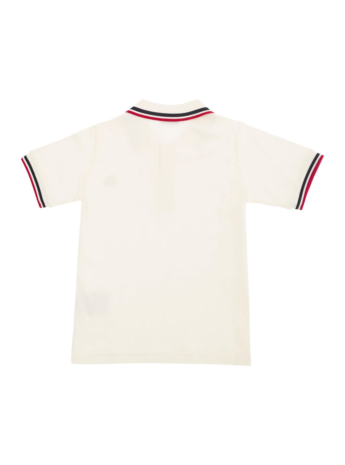 White Polo Shirt With Logo Patch And Stripe Trim Cotton Boy Tshirts